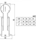 DERNORD rotary spray ball with 1.5" tri-clamp connection, stainless steel 304, 360° spray pattern, front cross-section view