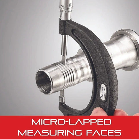 Outside Micrometer 0-1 Inch With One-Piece Spindle, Satin Chrome Finish in use measuring metal cylinder