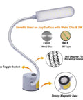 2 Pack LED Sewing Machine Light with flexible gooseneck and magnetic base, shown with metal disc and 3M tape for installation.