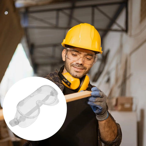 Badass Protective Safety Goggles With Anti Fog Clarity And Scratch Resistant Lenses worn by a man in a lab during heavy duty tasks.