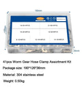 Top Notch 41 Piece Adjustable Worm Gear Hose Clamp Kit Made From Heavy Duty 304 Stainless Steel Perfect For Plumbing Automotive Tunes And Industrial Repairs This Solid Tool Set Handles Sizes From 8mm To 38mm And Lets You Tighten Or Loosen Any Fitting. 41-piece 304 stainless steel worm gear hose clamp kit in case, 8-38mm
