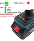 Control panel of the Cordless Rivet Gun With Charger And Batteries Kit Brushless Electric Blind Rivet Tool Portable Rivet Gun For Quick Assembly Auto Riveting In Seconds 2.2Ah Dual Power Heavy Duty DIY Pro On The Go showing power levels and mode switch key.