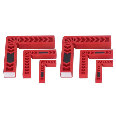 12 Pack Heavy Duty Plastic Corner Clamps For Woodworking Right Angle Frame Assembly Jig With Badass Non Slip Grip For DIY Furniture And Cabinetry No Sweat Setup Every Time - shown in red, includes multiple sizes for precise assembly.