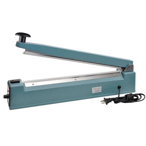 Impulse Sealer Heat Seal Machine For Poly Bags, 16 Inch Sealing Element, durable aluminum, side view with cord