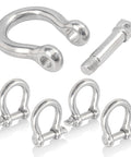 Five Eighth Inch D Ring Anchor Shackles Set Of Five, 304 Stainless Steel Screw Pin Shackles For Towing, Industrial Outdoor Vehicle Recovery, Rust Resistant, 16 mm Breaking Load 41,876 Lbs.