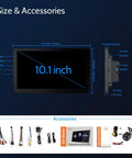 10.1 Inch Double Din Car Stereo With Wireless CarPlay And Android Auto HD Touchscreen display and accessories listed