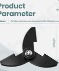 Black metal blade with 4.87-inch diameter shown from top view on measurement chart.