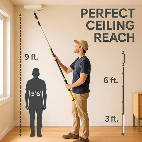 Man using Telescopic Extension Pole 3 Ft Aluminum Alloy With Flip Lock Grab-And-Go Do It All Multi-Purpose Pole for painting