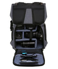 Open DSLR Waterproof Camera Backpack With Large Capacity Anti Theft Design showing interior compartments