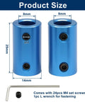 Rigid Shaft Coupler 8mm To 8mm Aluminum Alloy, 6 Pack, high precision connector, blue, with M4 screws and L wrench, product size details