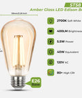 Diagram of Vintage Edison Style LED Bulbs Dimmable ST58 E26 2700K Soft White 40W Equivalent 400LM CRI90 UL Listed
