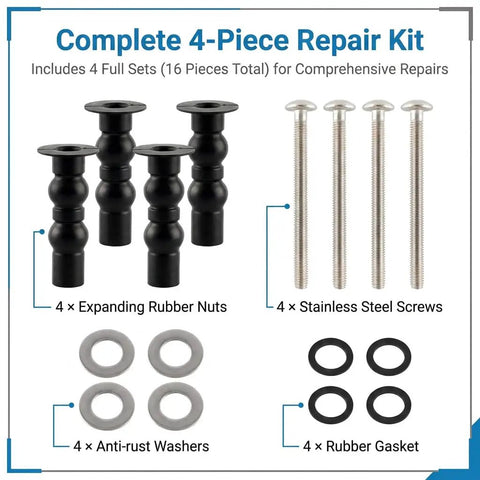 Universal Toilet Seat Bolts Replacement Kit For THU651N And Most 14-19mm Standard Seats, 4-Pack Heavy-Duty Stainless Steel Hardware, Quiet Secure Fit, Easy Install, Compatible With Kohler American Standard And More; 4-piece parts kit