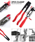 CV Boot Clamp Pliers Kit Set 10 Pack Stainless Steel Universal Adjustable with two ergonomic red-handled pliers shown in detail