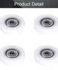 Rock Solid White Nylon Roller Idler Pulley With 626ZZ Bearing Slick Sliding Conveyor Wheel For Furniture Tracks Cabinet Doors 4 Pack, showing four rollers.