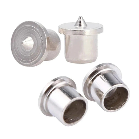 Dowel Center Point Set 10Pcs 6mm 8mm 10mm 12mm Locating Pins for Soft and Hard Wood Timber Hole Centering Kit, chrome finish close-up.