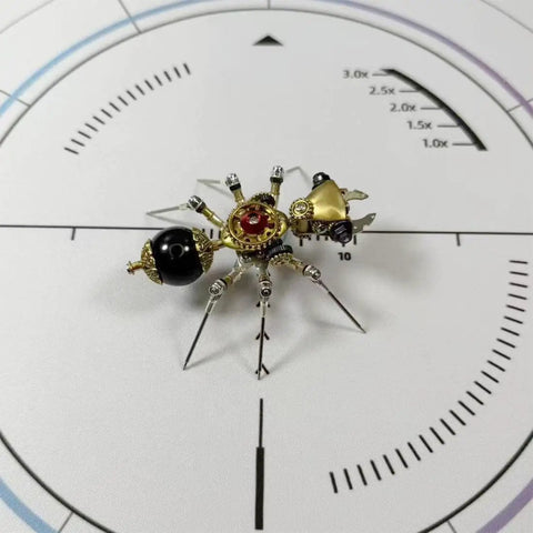 Mechanical Ant 3D Metal Model Kit with 130 Plus Pieces, Steampunk DIY Build for Adults and Teens, Creative Desk Display, Dope Gift for Engineers, Hobbyists, and Collectors; small metal ant model on a white dial
