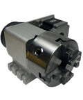 Shop Ready CNC Fourth Axis Rotary Indexer With 130Mm Four Jaw Chuck and Plug and Play Nema34 Stepper Motor, side view.