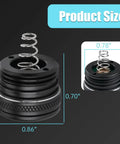 Strion Tail Cap Replacement Button End Click Switch for LED Flashlight, black aluminum with spring, product dimensions shown