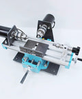 Compact Mini Metal Lathe And Wood Beads Machine With 7 Speed Adjustable Settings Up To 7000 Rpm shown from the top with aluminum and metal parts.