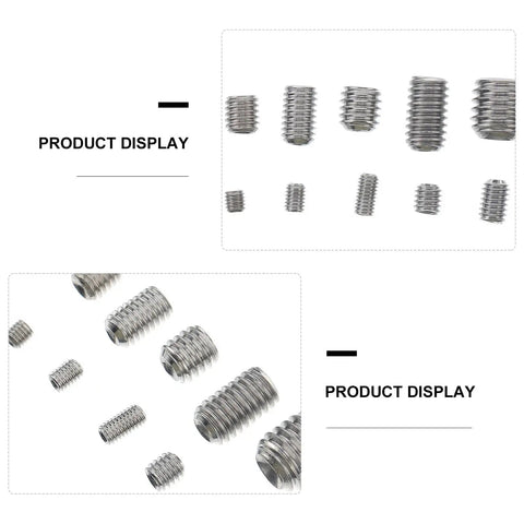 Industrial Grade 300-Piece M3 To M8 304 Stainless Steel Hex Socket Set Screws With Oval Cup Point Internal Drive on display
