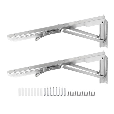 Beefy Foldable Wall Shelf And Bench Table Bracket Heavy Duty Stainless Steel Mount with screws, 280kg capacity, space-saving