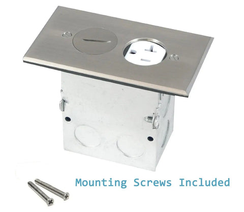 Screw Cap Floor Box Kit For Raised Floors 1 Gang 20A Tamper Resistant Duplex Receptacle With Watertight Gasket shown with screws