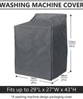 Beefed-Up Top-Load Washing Machine Cover For Outdoor Use, Heavy Duty Protection, gray, measures W29 x D27 x H43 inches, waterproof.