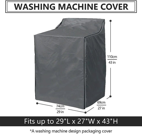 Beefed-Up Top-Load Washing Machine Cover For Outdoor Use, Heavy Duty Protection, gray, measures W29 x D27 x H43 inches, waterproof.