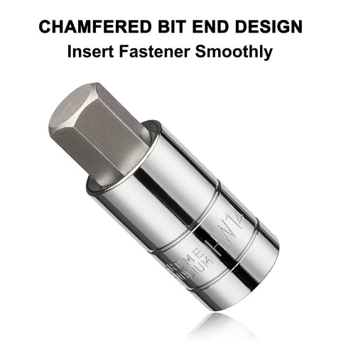 Single hex bit from the 33 Piece Hex Bit Socket Set Master Kit With S2 And Cr-V Steel, SAE And Metric Sockets, chamfered end design