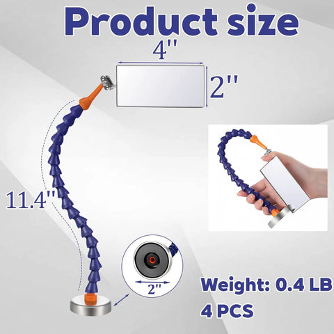 Four Piece Inspection Mirror Kit With 17.5 Inch Reach showing 4x2 inch mirror and flexible arm with magnetic base