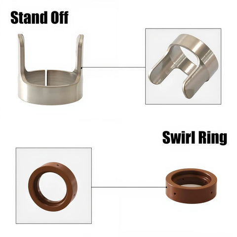 Stand off and swirl ring parts from 23 Piece Pro Grade Plasma Cutting Torch Tip and Electrode Set for PT-60 IPT-60 PT60 IPT60 PT-40 IPT-40