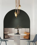 Premium Three Light Pendant Ceiling Lamp Solid Wood Design above a round table in a cozy dining nook, featuring soft LED glow.