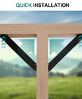 45 Degree Angle Corner Brackets 8 Pack For Wood Post And Beam - Heavy Duty DIY Kit For Pergola Gazebo Desk Edge Supports and Inside Joint Bracing installed on wooden beam in outdoor setting