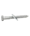 Five Eighth Inch Lag Screw Kit In Hot Dipped Galvanized Finish For Exterior DIY Outdoor Projects Commercial Grade A307 Includes Twenty Five Lag Screws And Twenty Five Flat Washers Partially Threaded For Strong Hold Built To Last, featuring a single galvanized lag screw and washer.