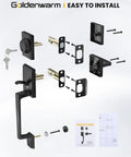 Exploded view of Front Door Handle And Deadbolt Set In Black With Reversible Lever For A Modern Look And Secure Entry, Single Cylinder Lock, Easy Install