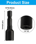 Top Shelf Double Headed Hanger Bolt Driver Bit 1/4 Inch To 20 Thread forged carbon steel size chart, hex shank detail.