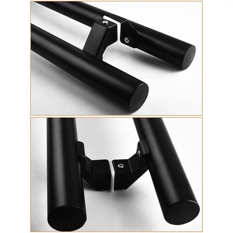 Black Stainless Steel Gate Hardware Sliding Door Handle Set Push Pull For Wood And Glass Doors, close-up of handle grip.