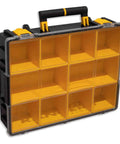 Heavy Duty Steel Parts Organizer Storage Cabinet With Eight Rolling Carry Trays For Mechanics And Crew Chiefs Seeking Tough As Nails Garage Setup That Saves You Major Sweat On Busy Days with yellow compartments.