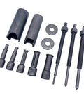 Awesome Motorcycle Bearing Puller Kit 12 Piece Built To Fast Toss Sleeve Bearings From Zero Point Thirty Six To Point Nine Inches Without Messing Up Your Wheels Or Pumps Using Industrial Strength Steel For Any Hard Core Repair Work. 12-piece steel sleeve extractor set with handles, sleeves and washers