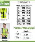 Size chart for Top Shelf High Visibility Reflective Safety Vest With Heavy Duty Zipper And Deep Storage Pockets, showing measurements.