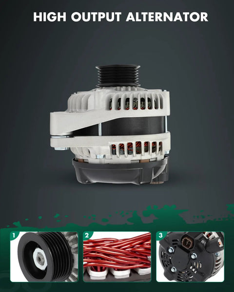 Side view of Premium 130 Amp Alternator For Honda Accord 2004 2007 V6 3.0L CW 6 Groove Pulley Replacement Plug And Play High Output