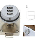 Keyless Combination Cam Lock With Password Security for Drawers Cabinets Lockers, zinc alloy lock with diagram showing dimensions.