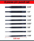Image of 8 Piece Pin Punch Set With Holder for Automotive, Watch Repair, Jewelry and Craft, showing various tool sizes.