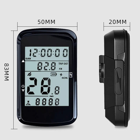 Side and front view of GPS Bike Computer with 2.4 Inch Screen and 28 Hour Battery Life for Mountain and Road Cycling.