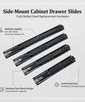 Side-Mount Drawer Slides For Cabinets, Cold-Rolled Steel Replacement Hardware, Full Extension Glides For Kitchen And Furniture, Built Tough For Daily Use, Product Image