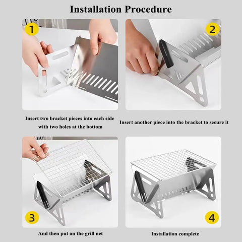 Installation steps for Portable Foldable BBQ Grill With Carry Bag For One To Two People On The Go Mini Charcoal Grill For Camping
