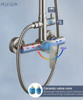 Outdoor Shower Faucet Setup With SUS304 Stainless Steel Wall Mount Exposed Brushed Nickel Finish Single Handle close-up view