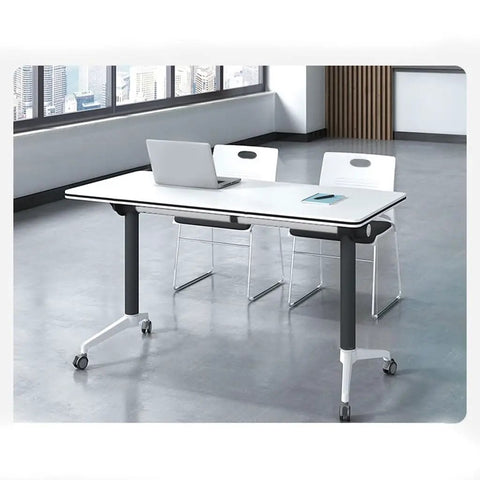Compact Folding Computer Desk With Handy Built In Drawers And Smooth Riding Casters For Home Offices Training Rooms Or Large Conference Areas Stress Free Setup in a bright office. Dimensions 1200x400x750mm.