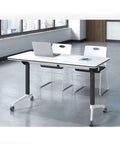 Super Slick Folding Computer Desk With Hella Flexible Splicing Design For Training Tables And Conference Rooms. Mobile workstation with laptop.