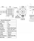 Technical drawing of NEMA 17 Stepper Motor with Integrated 240mm TR8x2 Lead Screw for UV Resin 3D Printers and CNC Machines.
